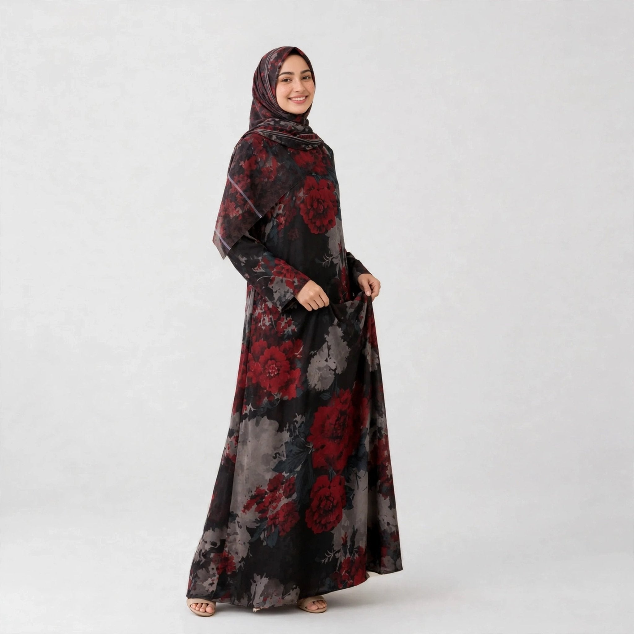 LATEEFA ABAYA ORGANZA WITH SHAWL - AL Rubab Fashion MY