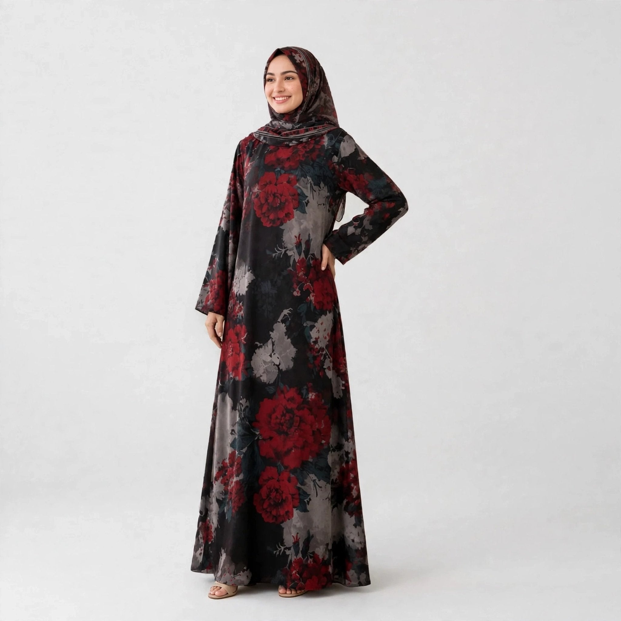 LATEEFA ABAYA ORGANZA WITH SHAWL - AL Rubab Fashion MY