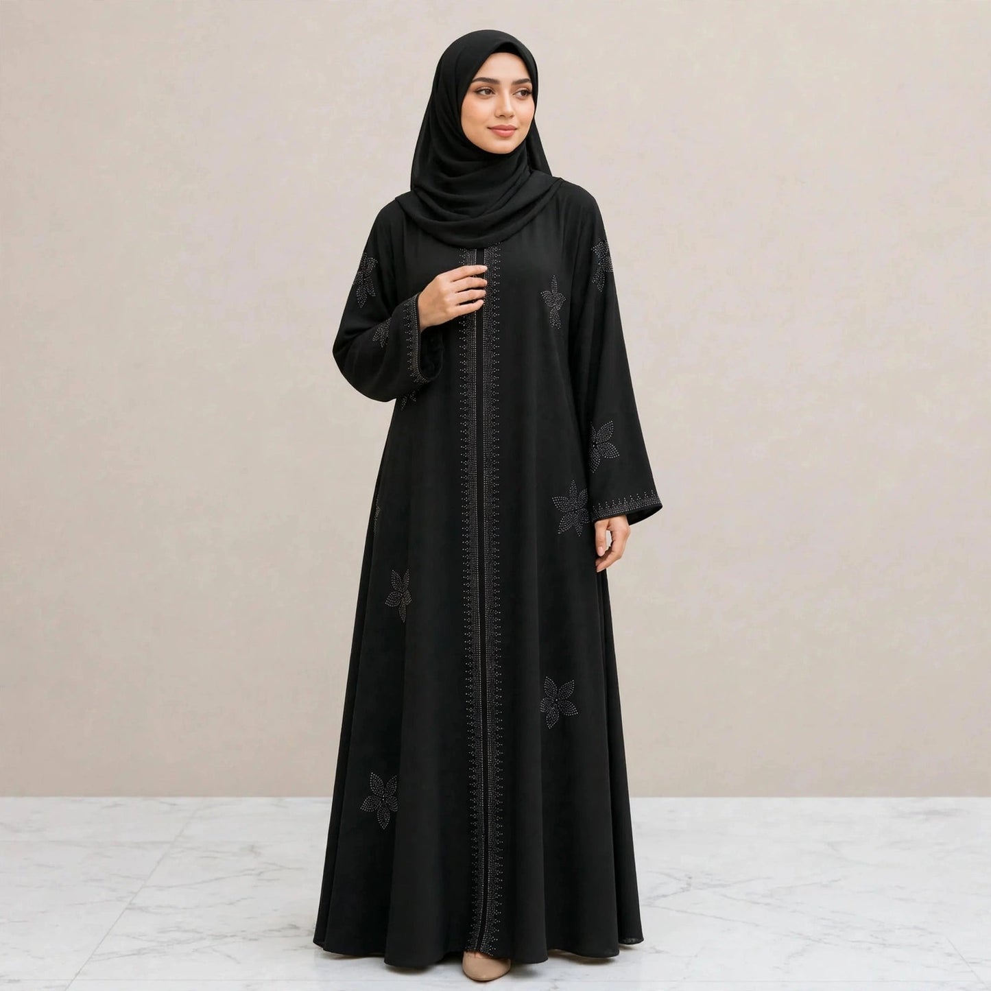 LILY CRYSTAL ABAYA BATU TAMPAL - AL Rubab Fashion MY
