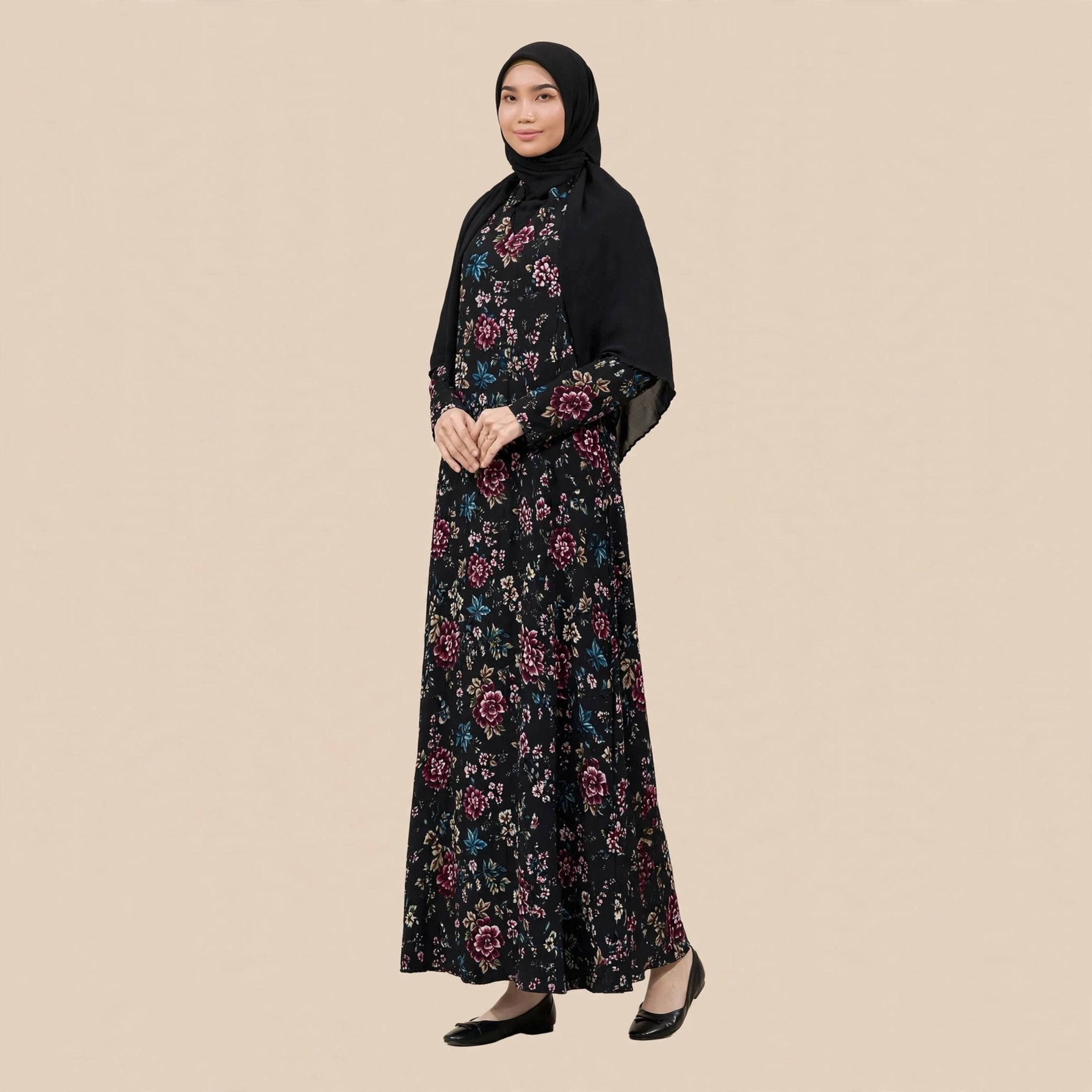 PEONY FLORAL VINTAGE MAXI DRESS - AL Rubab Fashion MY