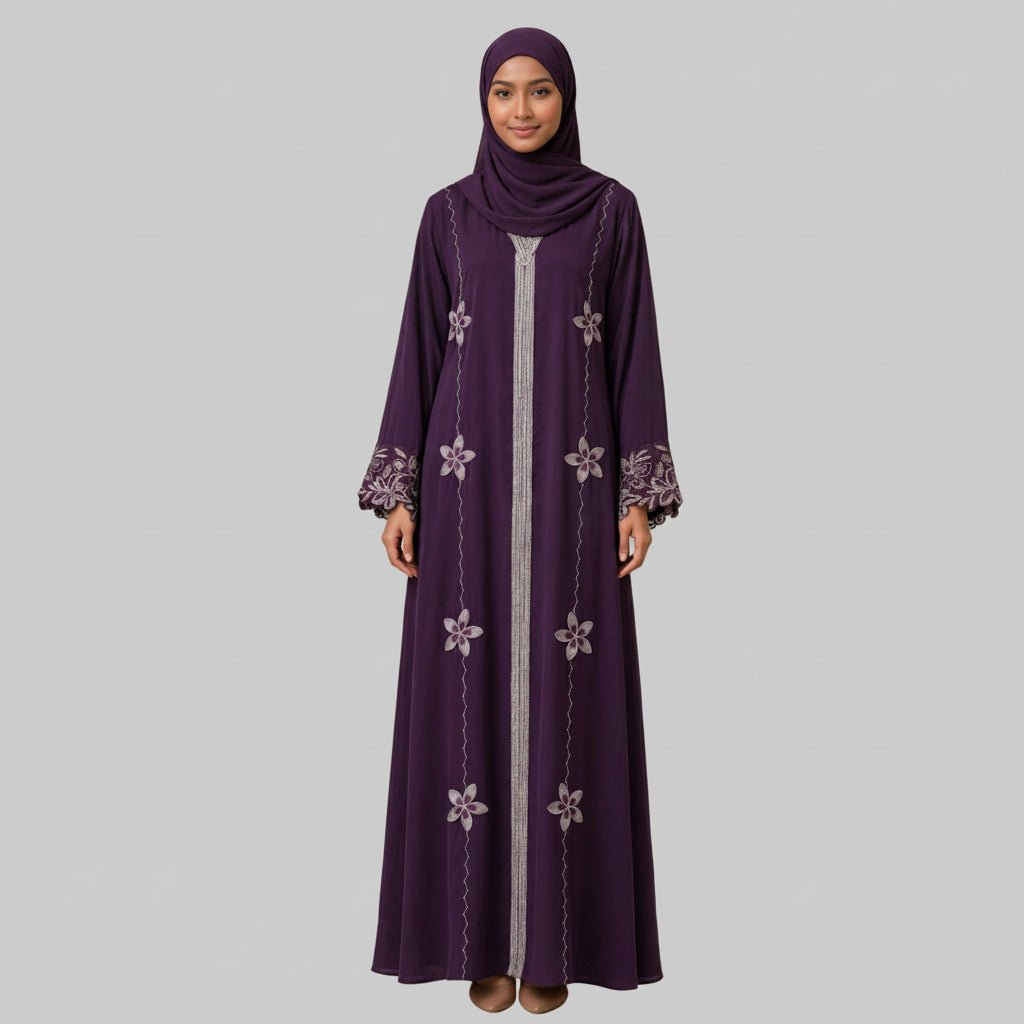 YASMIN EMBROIDERY ABAYA NIDA FABRIC - AL Rubab Fashion MY