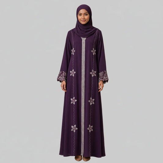 YASMIN EMBROIDERY ABAYA NIDA FABRIC - AL Rubab Fashion MY