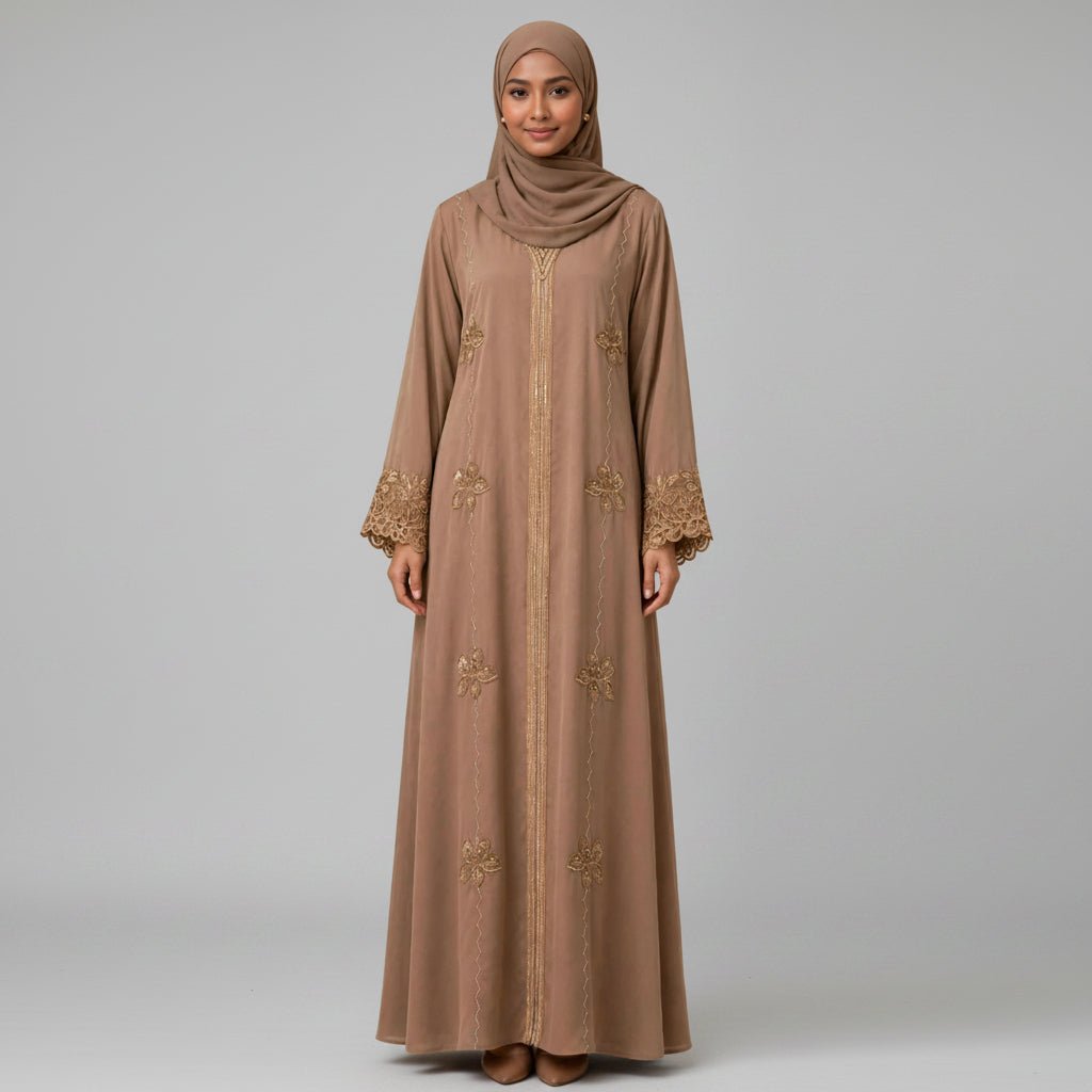 YASMIN EMBROIDERY ABAYA NIDA FABRIC - AL Rubab Fashion MY
