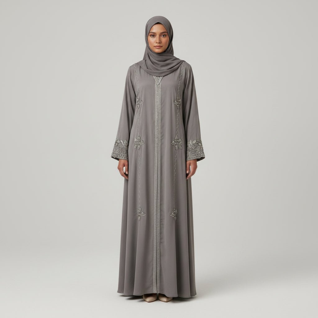 YASMIN EMBROIDERY ABAYA NIDA FABRIC - AL Rubab Fashion MY