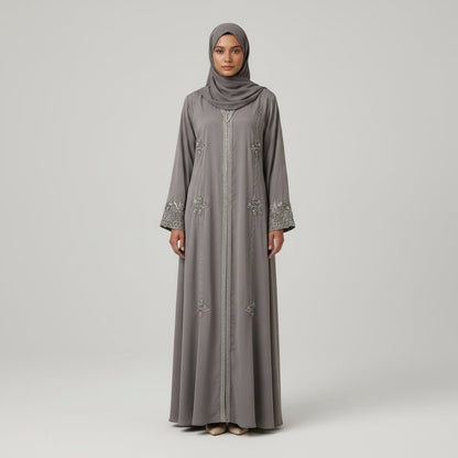YASMIN EMBROIDERY ABAYA NIDA FABRIC - AL Rubab Fashion MY