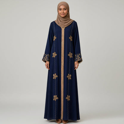 YASMIN EMBROIDERY ABAYA NIDA FABRIC - AL Rubab Fashion MY